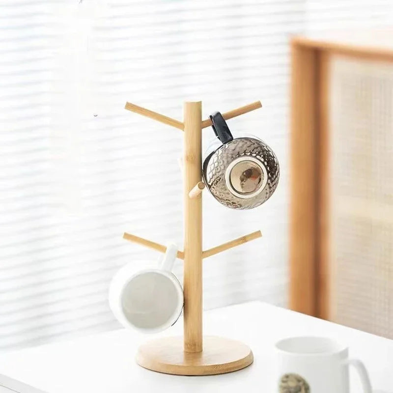 Bamboo Mug Holder Stand | 3-Tier Tree-Shaped Cup Rack with 6 Hooks | Eco-Friendly Coffee & Tea Cup Storage