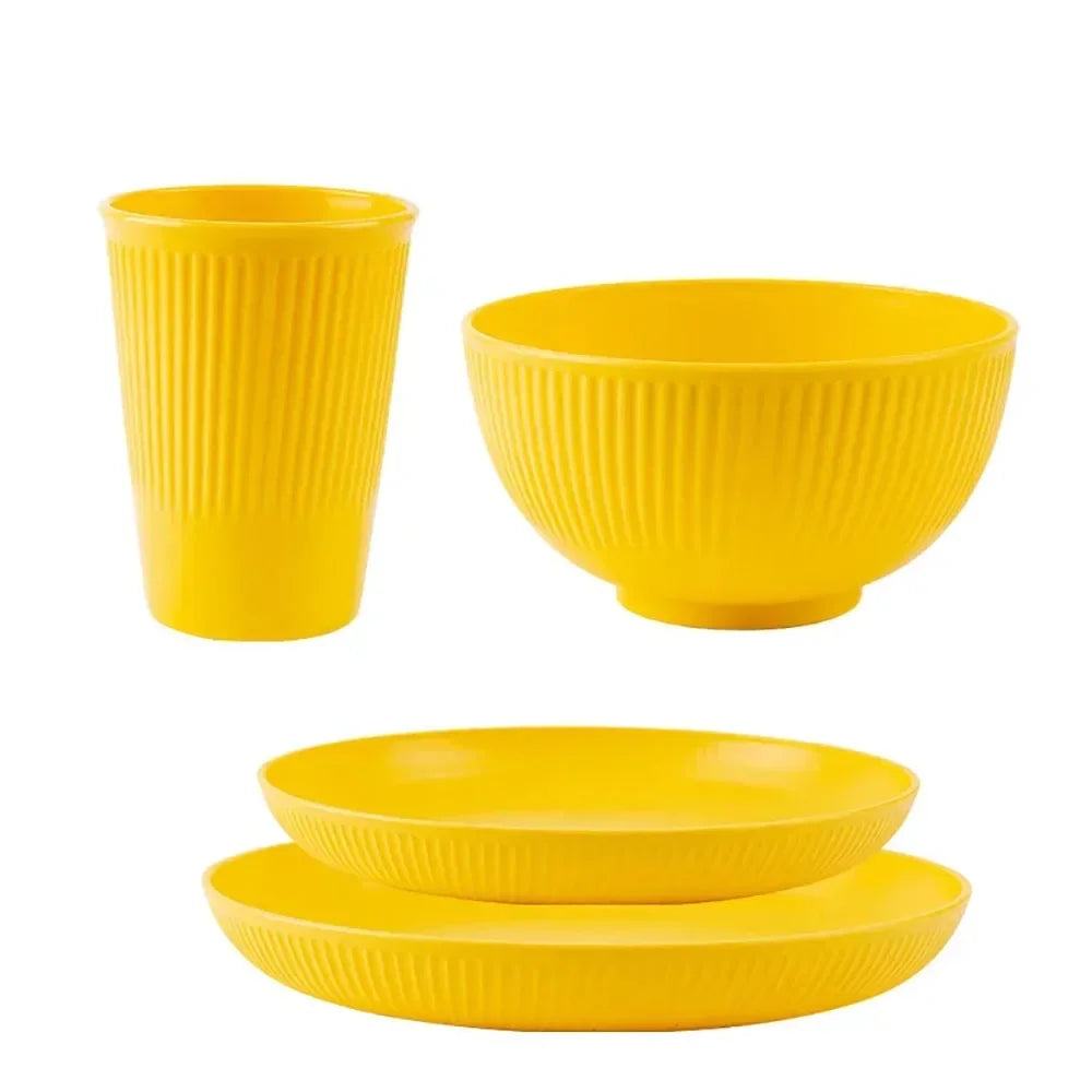 Eco-Friendly Wheat Straw Dinnerware Set – 4Pcs Lightweight & Durable Tableware Kit for Home, Camping & Travel