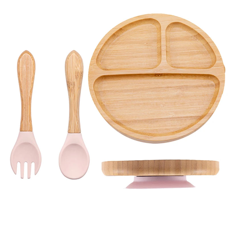 Eco-Friendly Baby Bamboo Plate Set | Non-Slip Suction | Cute Cartoon Design for Self-Feeding