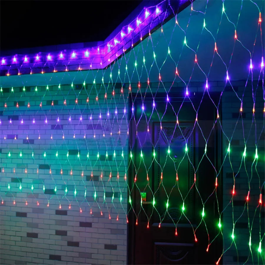 Solar LED Net Mesh String Lights - 8 Modes, Waterproof Christmas Garland for Holiday Decor, Wedding & Party Lights, 20m, Multicolor, Warm White, Blue