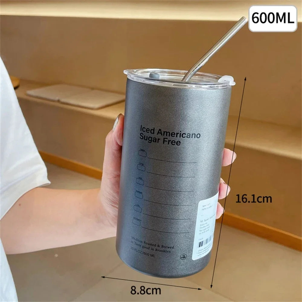 Stainless Steel Coffee Cup with Straw – Double-Walled, Portable & Reusable Thermal Mug