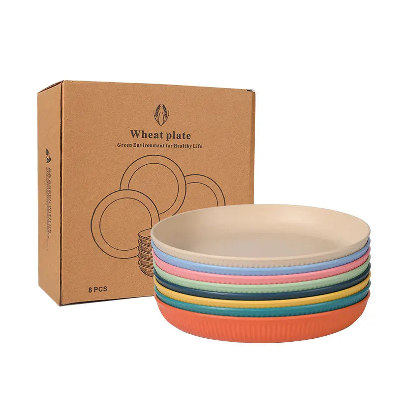 Eco-Friendly 8-Piece Wheat Straw Tableware Set | BPA-Free, Reusable Dinner Plates, Bowls & Cups | Microwave & Dishwasher Safe