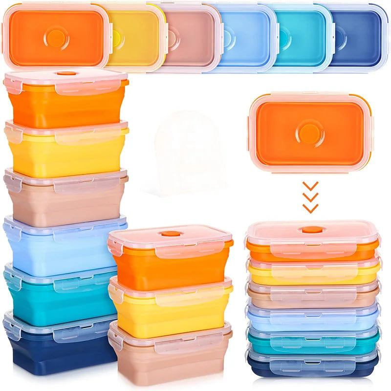 Eco-Friendly Collapsible Silicone Food Storage Containers | Microwave & Freezer Safe | Stackable Lunch Boxes with Lids | Leakproof & Reusable