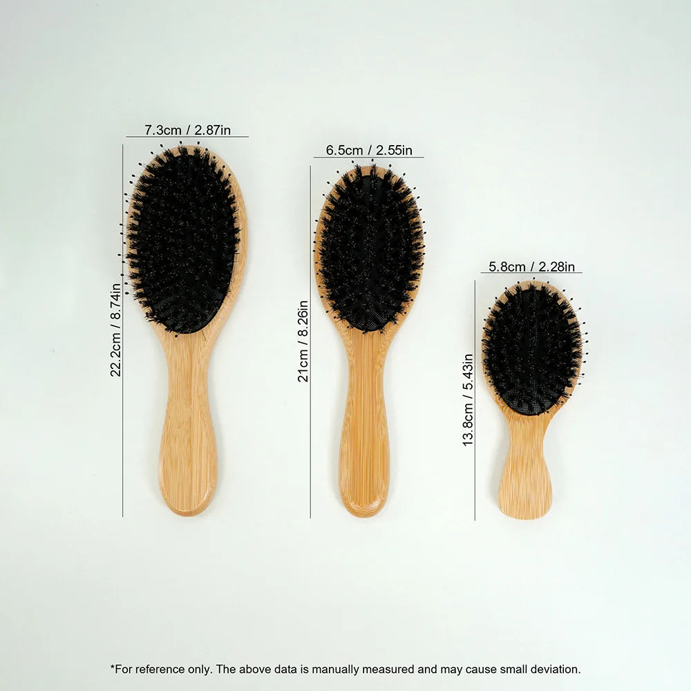 Natural Bamboo Hair Brush – Boar Bristle & Wooden Air Cushion Comb | Eco-Friendly Detangler for Smooth & Healthy Hair