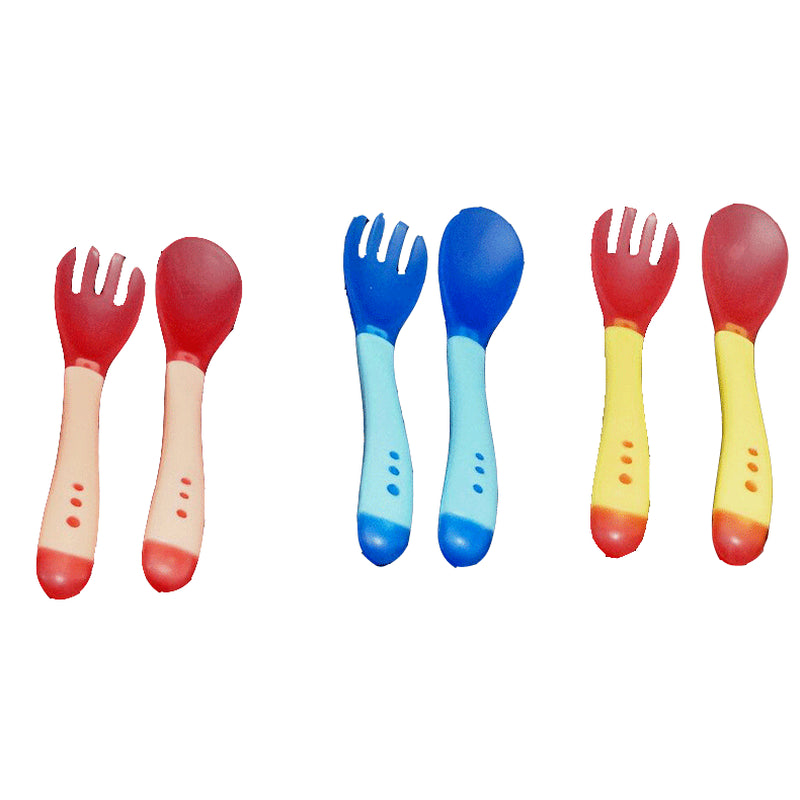 Baby Temperature Sensing Spoon & Fork Set | Soft Silicone | BPA-Free | Safe Self-Feeding