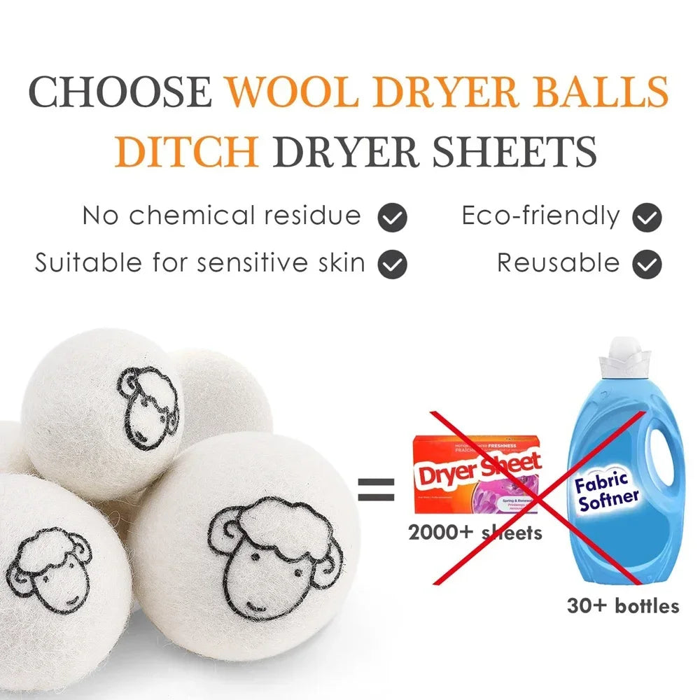 Eco-Friendly Wool Dryer Balls | Reusable Natural Fabric Softener | Reduce Drying Time & Static