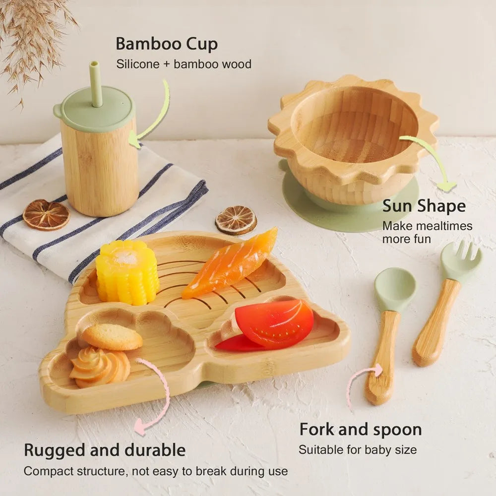 Eco-Friendly Baby Bamboo Dinnerware Set | Non-Toxic | Suction Base | Safe Feeding Essentials