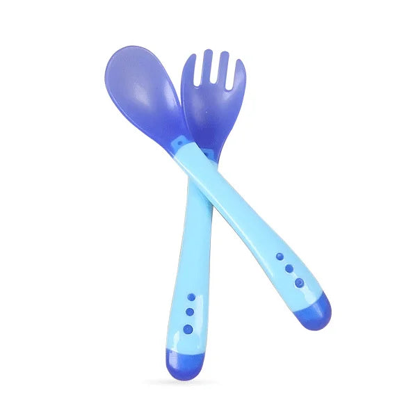 Baby Temperature Sensing Spoon & Fork Set | Soft Silicone | BPA-Free | Safe Self-Feeding