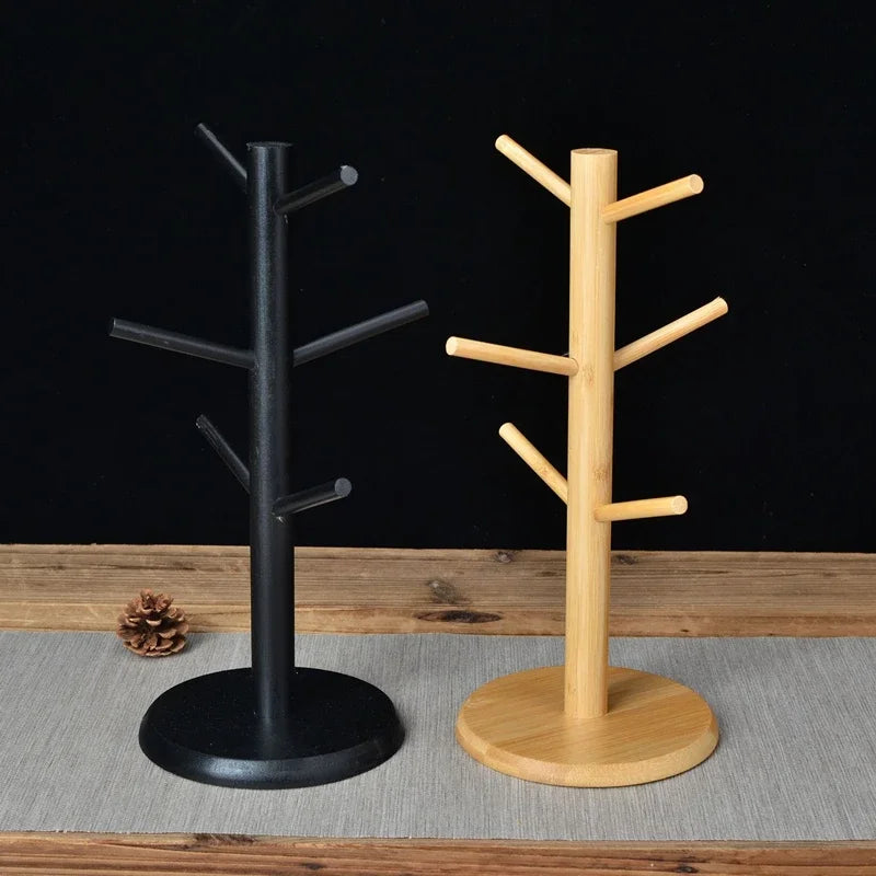 Bamboo Mug Holder Stand | 3-Tier Tree-Shaped Cup Rack with 6 Hooks | Eco-Friendly Coffee & Tea Cup Storage