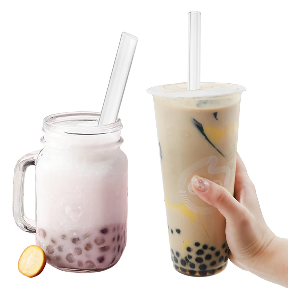 Reusable Glass Straws | High Borosilicate Eco-Friendly Drinking Straws | Boba, Bubble Tea, Milkshakes & More