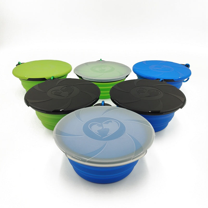 Collapsible Dog Bowl | Portable Travel Food & Water Dish with Lid & Carabiner | Eco-Friendly Silicone