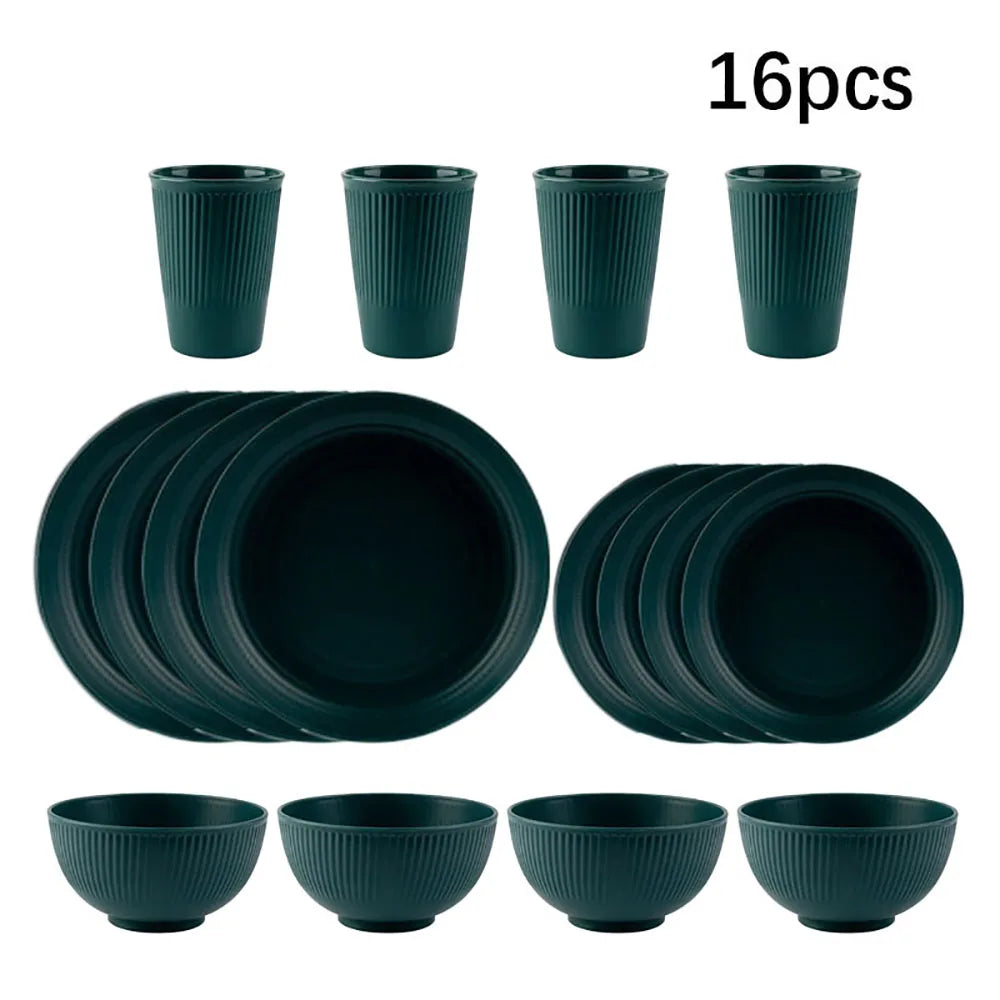 Grey Wheat Straw Dinnerware Set | Eco-Friendly 4Pcs/16Pcs Bowl, Cup, and Dish Set | Portable Tableware Kits for Home, Party, Picnic & Camping | Sustainable Dining