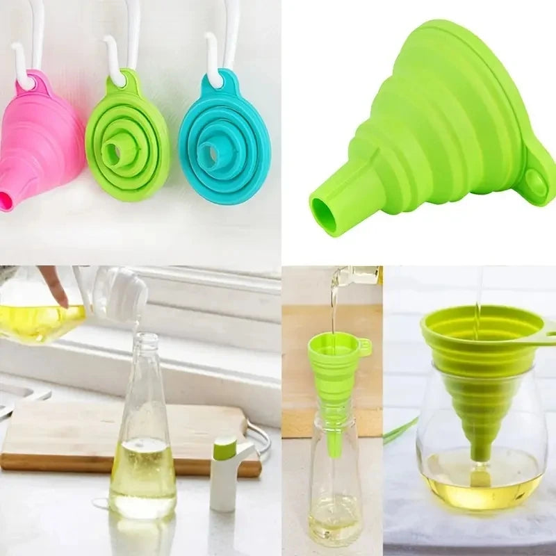 Silicone Collapsible Funnel – Foldable, BPA-Free & Heat-Resistant for Kitchen & Bottle Filling (1pc/3pcs)