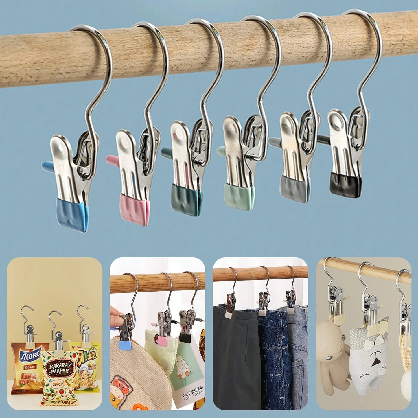 5PCS Stainless Steel Clothespins with Hooks – Durable & Eco-Friendly Laundry Pegs