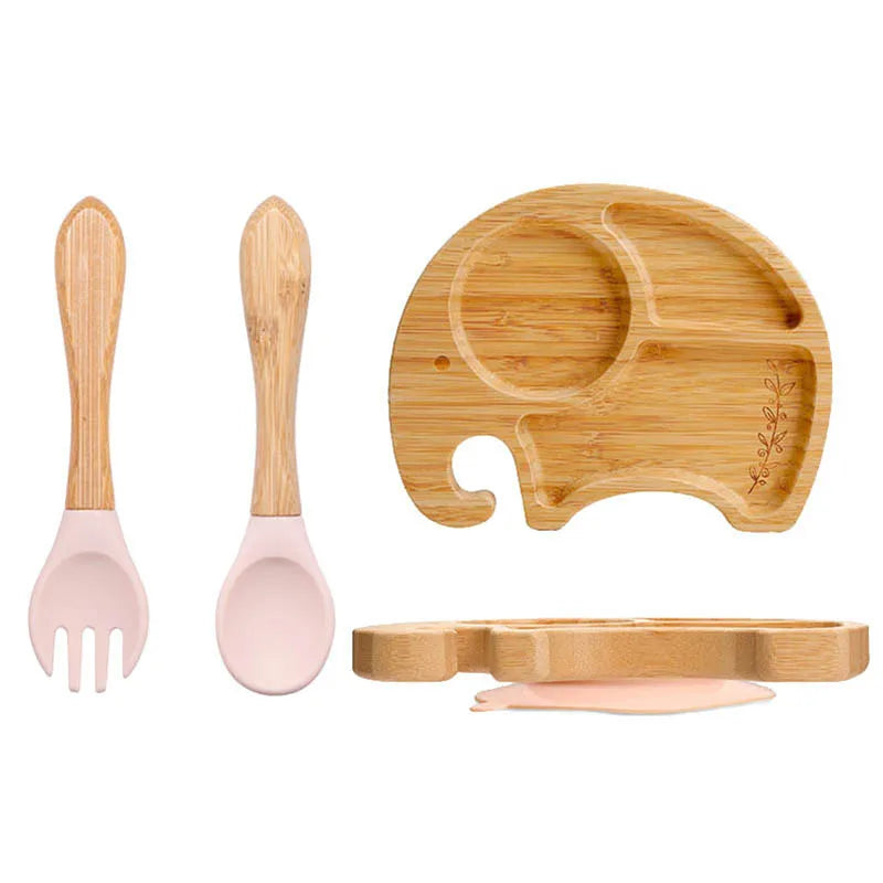 Eco-Friendly Baby Bamboo Plate Set | Non-Slip Suction | Cute Cartoon Design for Self-Feeding