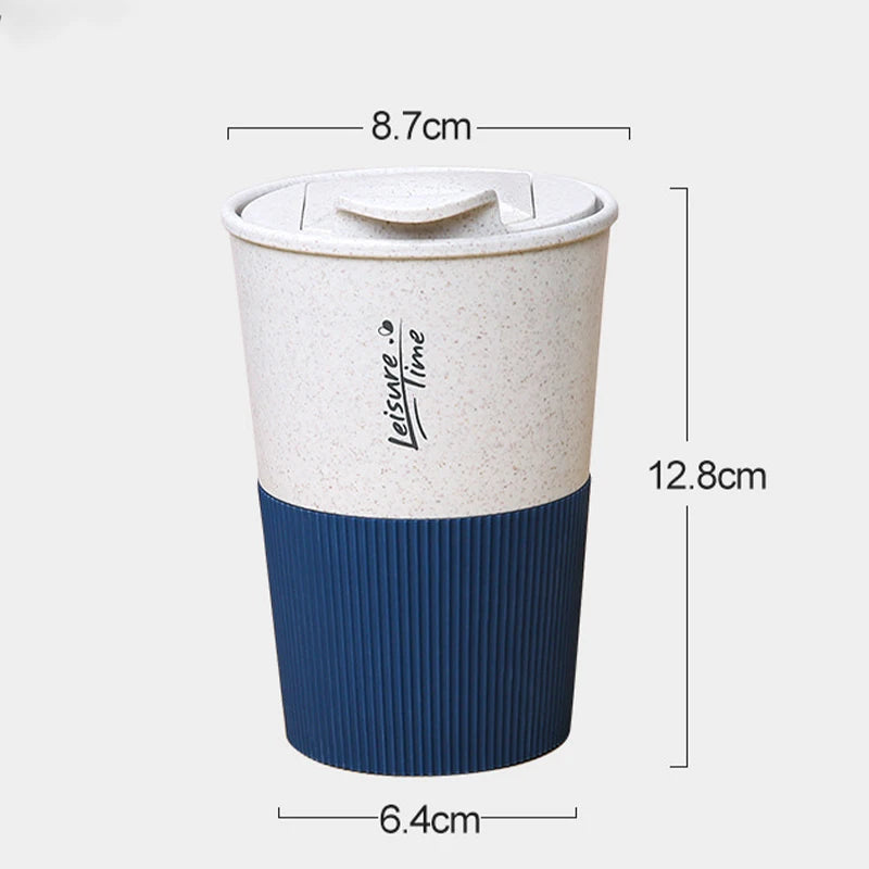 Eco-Friendly Bamboo Wheat Straw Coffee Cup – Reusable & Portable with Sealed Lid for Office & Home