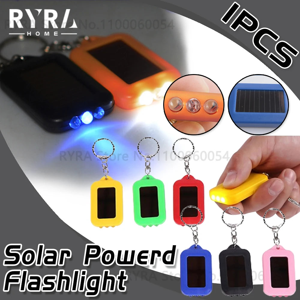 Solar-Powered LED Flashlight Keychain – Portable Emergency Light for Camping & Survival