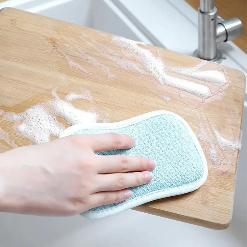 Double-Sided Reusable Microfiber Dishwashing Sponge – Eco-Friendly Kitchen Cleaning Pad