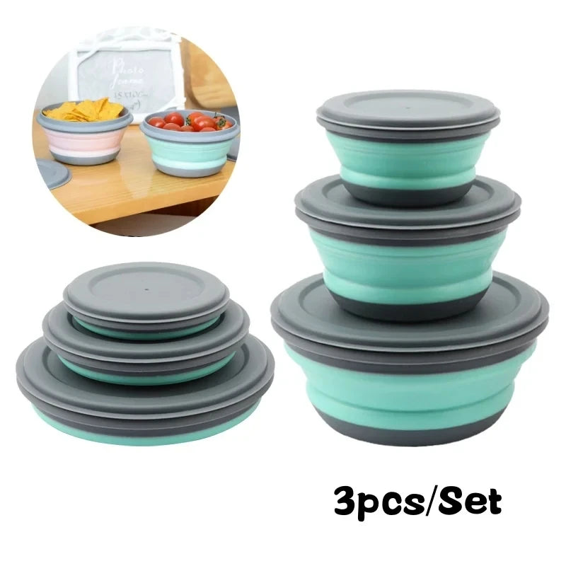 Collapsible Travel Bowl Set | 3-Piece Foldable Plastic Food Container | BPA-Free & Durable