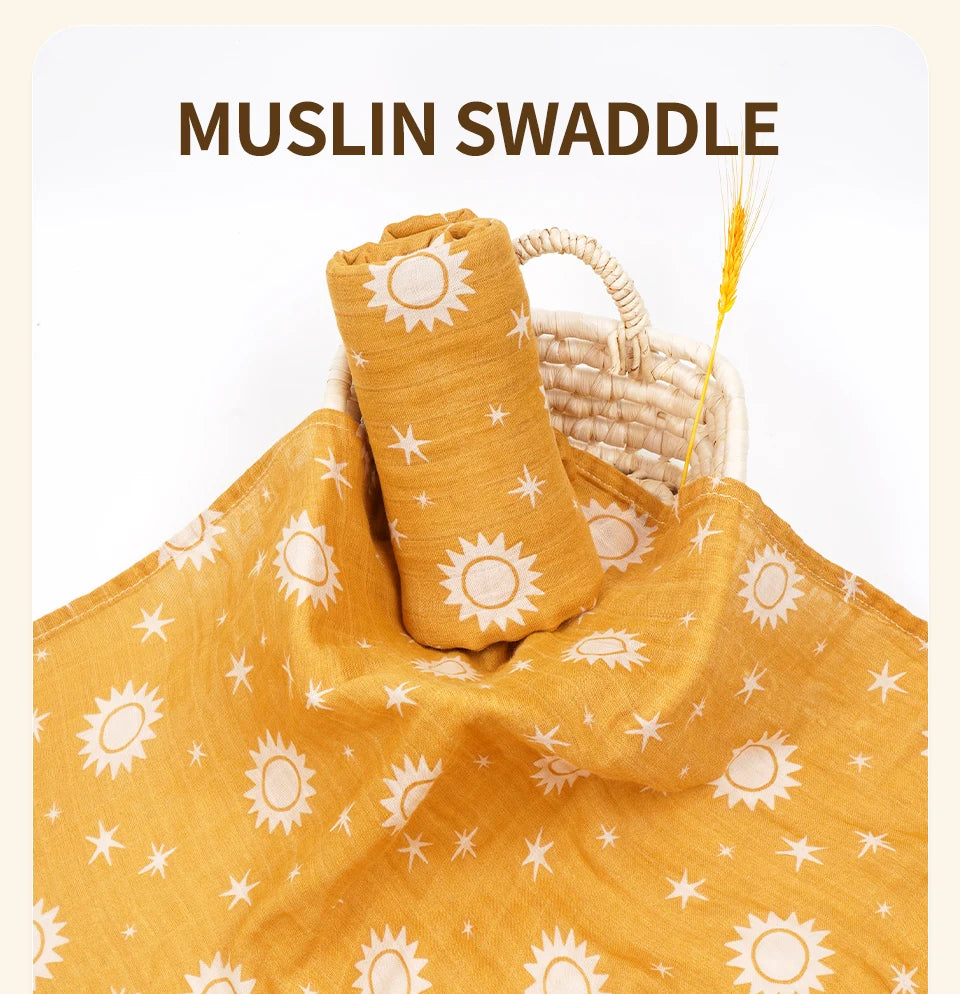 Muslin Swaddle - Soft & Breathable Bamboo Cotton Blanket (120x110 cm) | Newborn Wrap & Stroller Cover