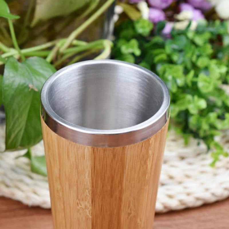 450ml Bamboo Stainless Steel Travel Mug | Eco-Friendly Reusable Coffee Cup with Leak-Resistant Lid