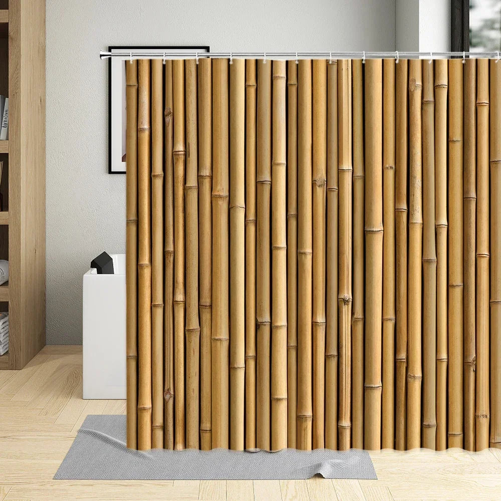 Bamboo Pattern Waterproof Shower Curtain – Mold proof & Eco-Friendly with Hooks