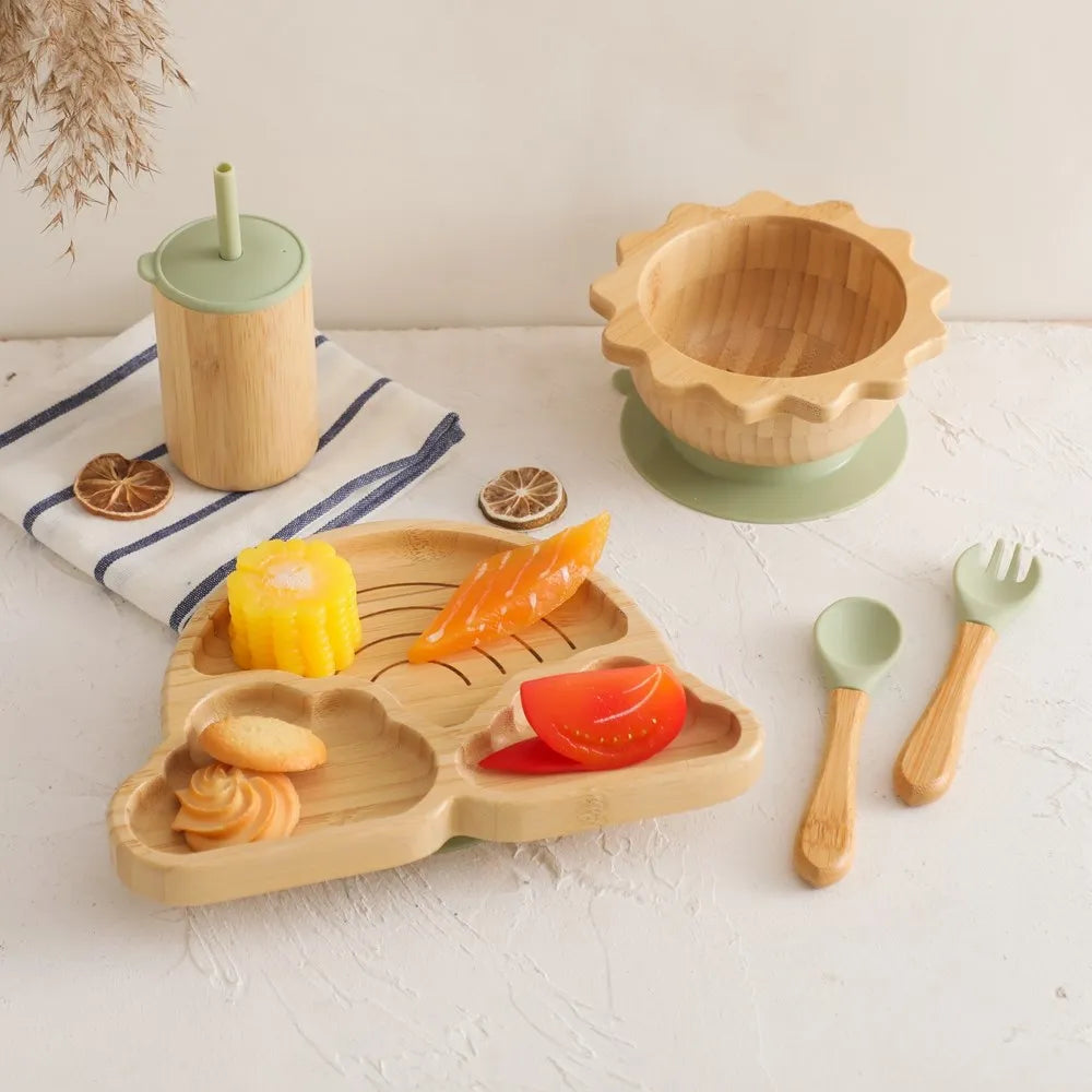 Eco-Friendly Baby Bamboo Dinnerware Set | Non-Toxic | Suction Base | Safe Feeding Essentials