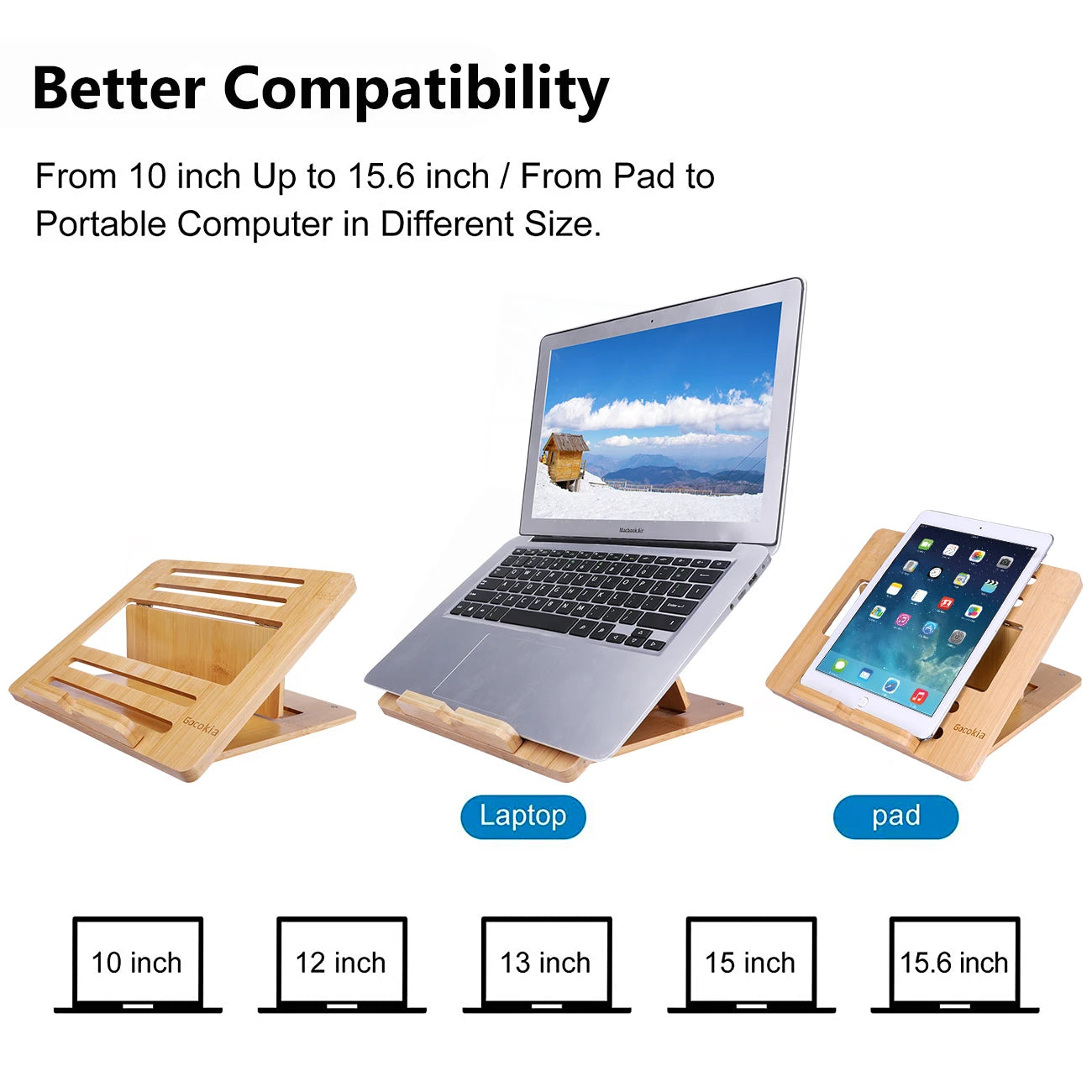 Eco-Friendly Bamboo Laptop Stand – Foldable, Adjustable Multi-Angle Holder for MacBook, iPad, and More