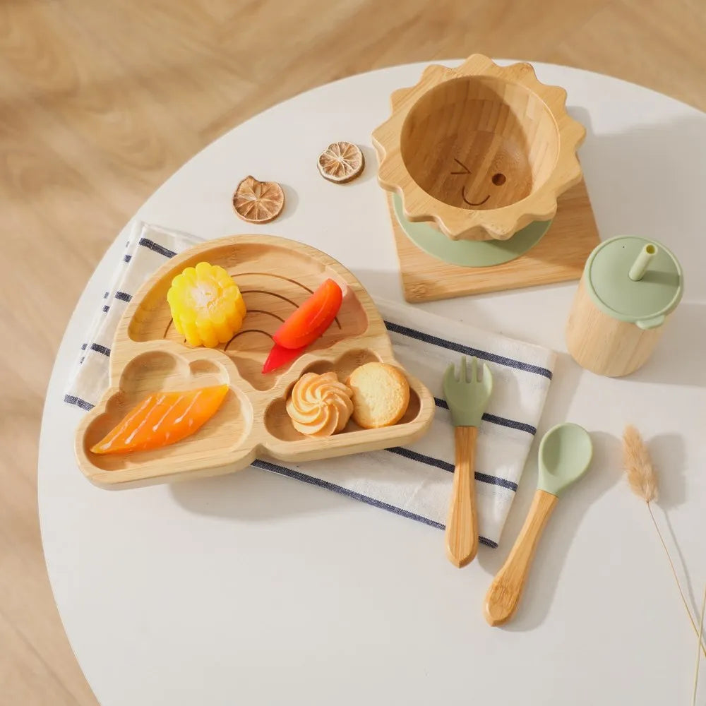 Eco-Friendly Baby Bamboo Dinnerware Set | Non-Toxic | Suction Base | Safe Feeding Essentials