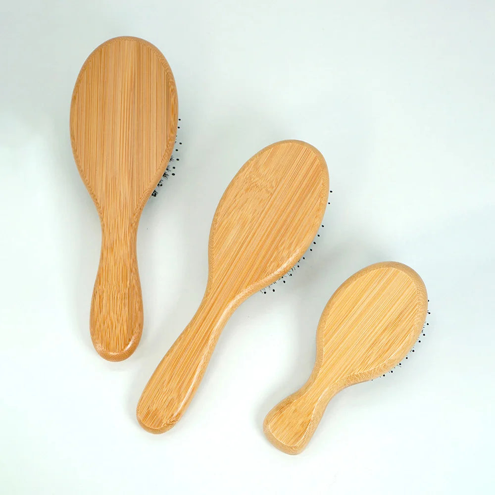 Natural Bamboo Hair Brush – Boar Bristle & Wooden Air Cushion Comb | Eco-Friendly Detangler for Smooth & Healthy Hair