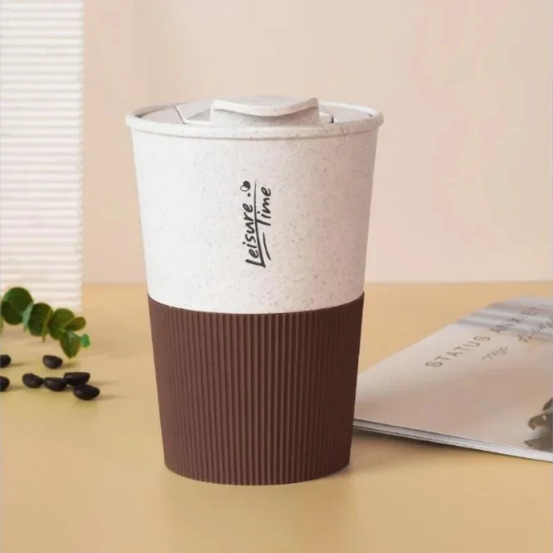 Eco-Friendly Bamboo Wheat Straw Coffee Cup – Reusable & Portable with Sealed Lid for Office & Home