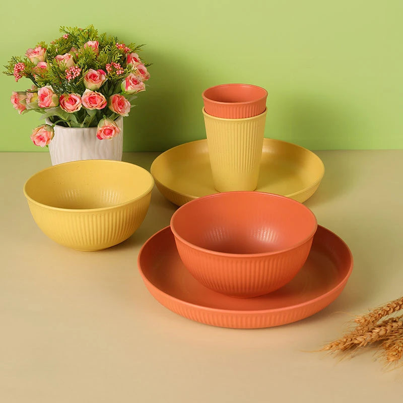 Eco-Friendly 8-Piece Wheat Straw Tableware Set | BPA-Free, Reusable Dinner Plates, Bowls & Cups | Microwave & Dishwasher Safe