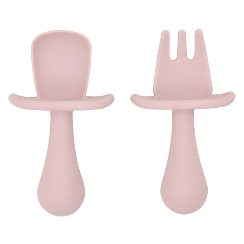 2PCS Silicone Baby Learning Spoon Set | BPA-Free Soft Training Utensils for Self-Feeding