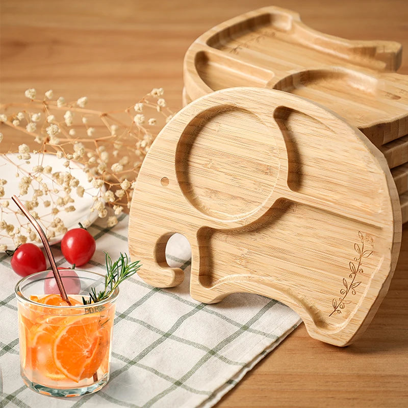 Eco-Friendly Baby Bamboo Plate Set | Non-Slip Suction | Cute Cartoon Design for Self-Feeding