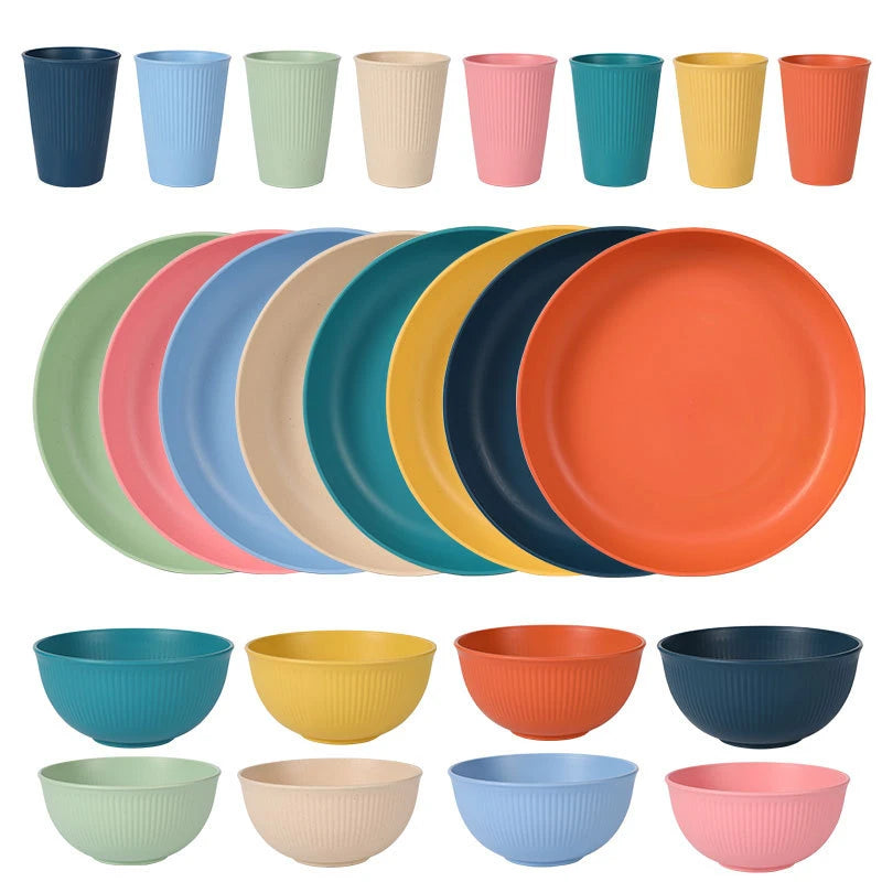 Eco-Friendly 8-Piece Wheat Straw Tableware Set | BPA-Free, Reusable Dinner Plates, Bowls & Cups | Microwave & Dishwasher Safe