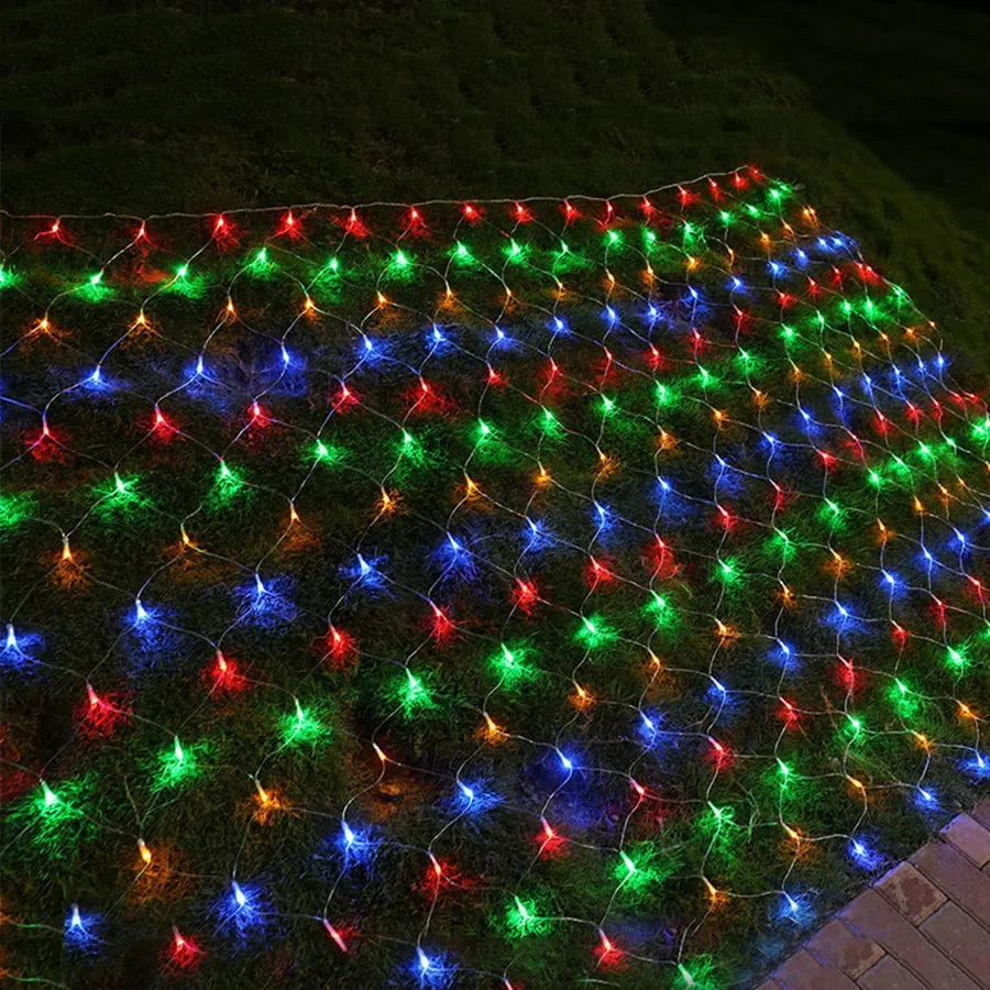 Solar LED Net Mesh String Lights - 8 Modes, Waterproof Christmas Garland for Holiday Decor, Wedding & Party Lights, 20m, Multicolor, Warm White, Blue