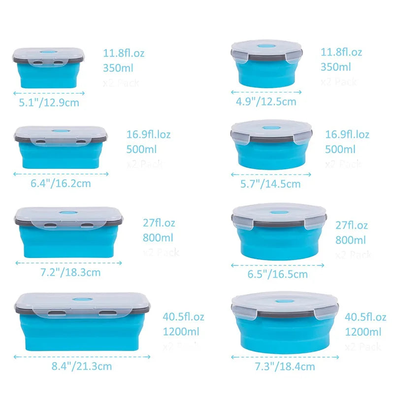 Collapsible Silicone Lunch Box – Eco-Friendly, Leakproof, Microwavable & Foldable Meal Prep Storage