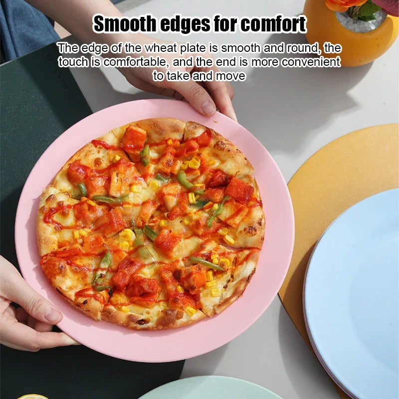 25cm Wheat Straw Pizza Tray | Unbreakable & Reusable Plastic Dinner Plate | Eco-Friendly Tableware for Pasta, Steak & More