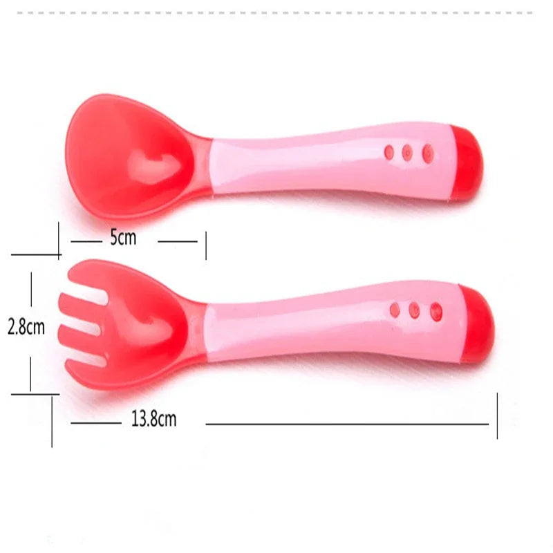 Baby Temperature Sensing Spoon & Fork Set | Soft Silicone | BPA-Free | Safe Self-Feeding