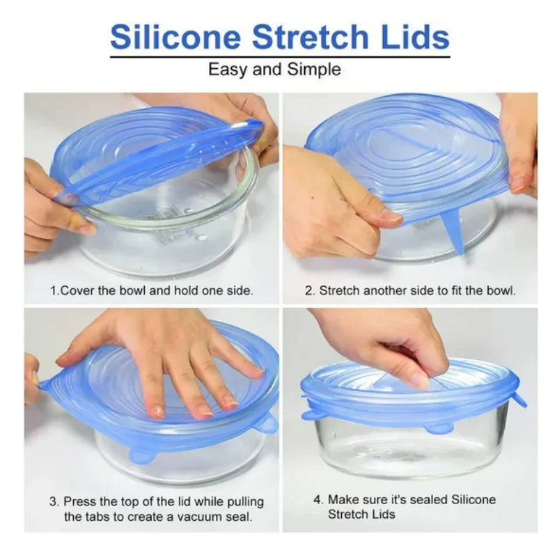 Reusable Silicone Stretch Lids – BPA-Free, Heat-Resistant, Airtight Food Covers (6-Pack)