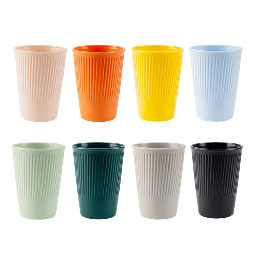 8Pcs Wheat Straw Coffee & Water Cups – Eco-Friendly Reusable Plastic Mugs for Home & Travel