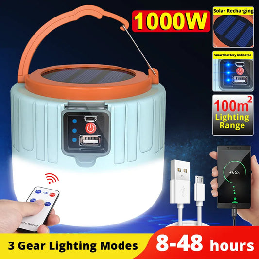 Mixxar Solar LED Camping Lantern with Remote Control – Portable Rechargeable Tent Light, Power Bank Function, 3 Lighting Modes, Energy-Saving, Emergency Light for Outdoor Adventures