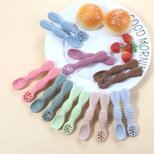 2PCS Silicone Baby Learning Spoon Set | BPA-Free Soft Training Utensils for Self-Feeding