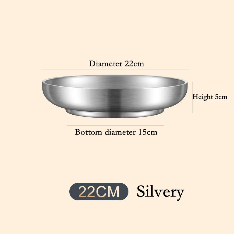 Eco-Friendly 304 Stainless Steel Double Layer Dishes Tray | Anti-Scalding Steak Plate | Fruit Plate & Tableware