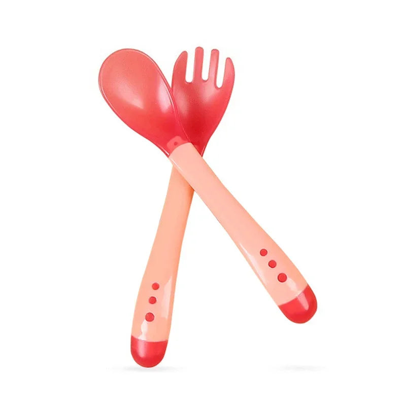 Baby Temperature Sensing Spoon & Fork Set | Soft Silicone | BPA-Free | Safe Self-Feeding