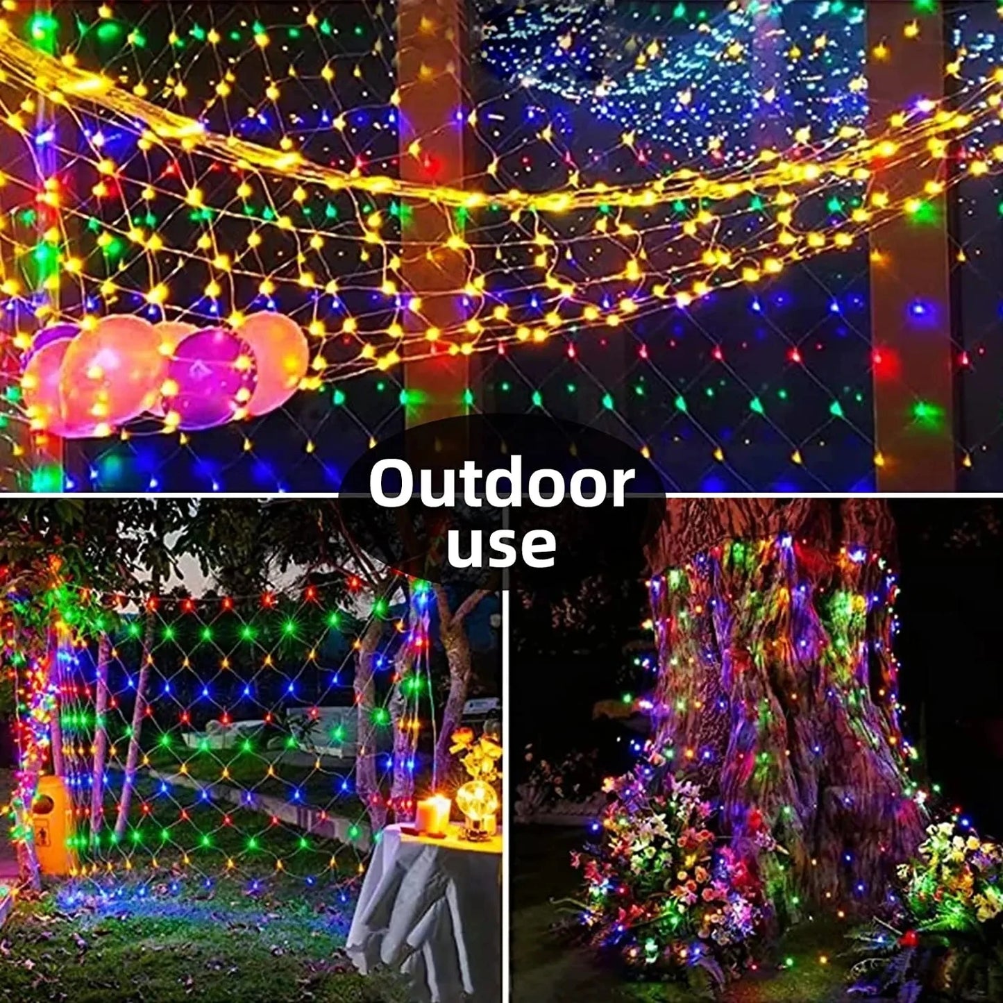 Solar LED Net Mesh String Lights - 8 Modes, Waterproof Christmas Garland for Holiday Decor, Wedding & Party Lights, 20m, Multicolor, Warm White, Blue