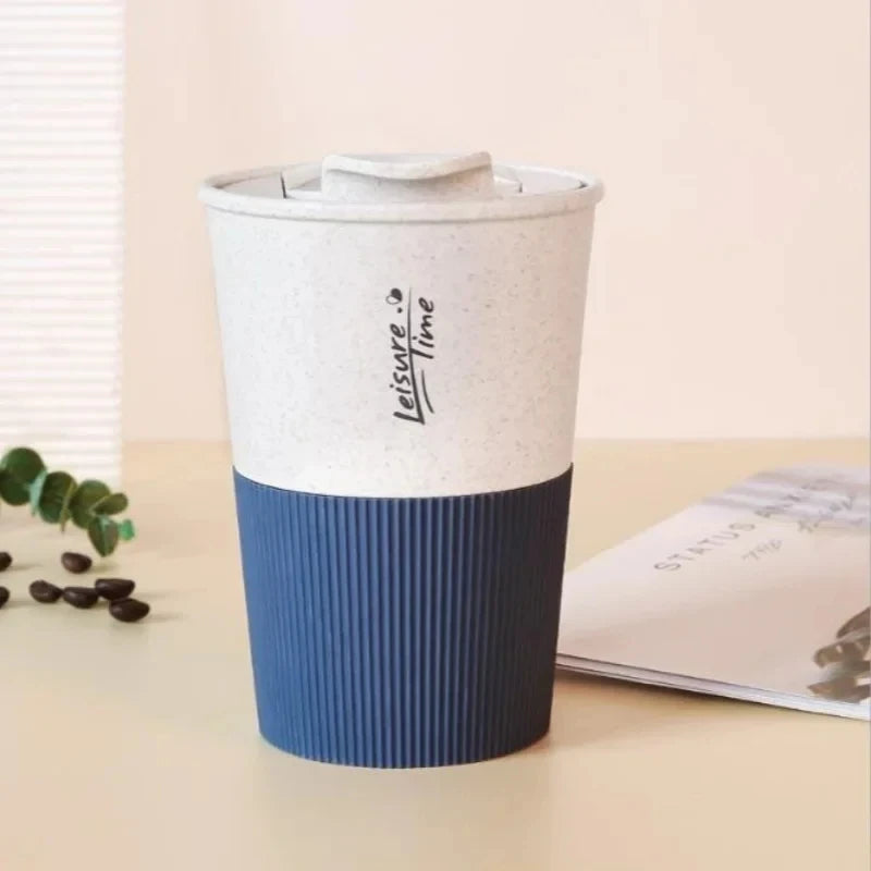 Eco-Friendly Bamboo Wheat Straw Coffee Cup – Reusable & Portable with Sealed Lid for Office & Home