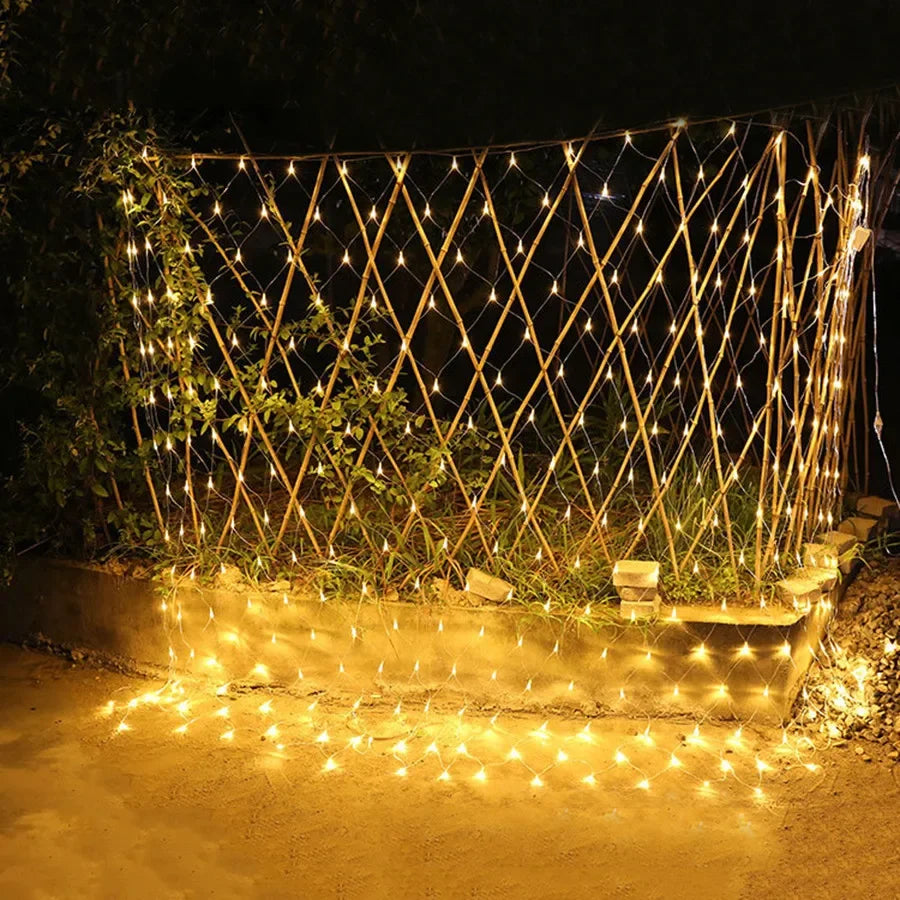 Solar LED Net Mesh String Lights - 8 Modes, Waterproof Christmas Garland for Holiday Decor, Wedding & Party Lights, 20m, Multicolor, Warm White, Blue