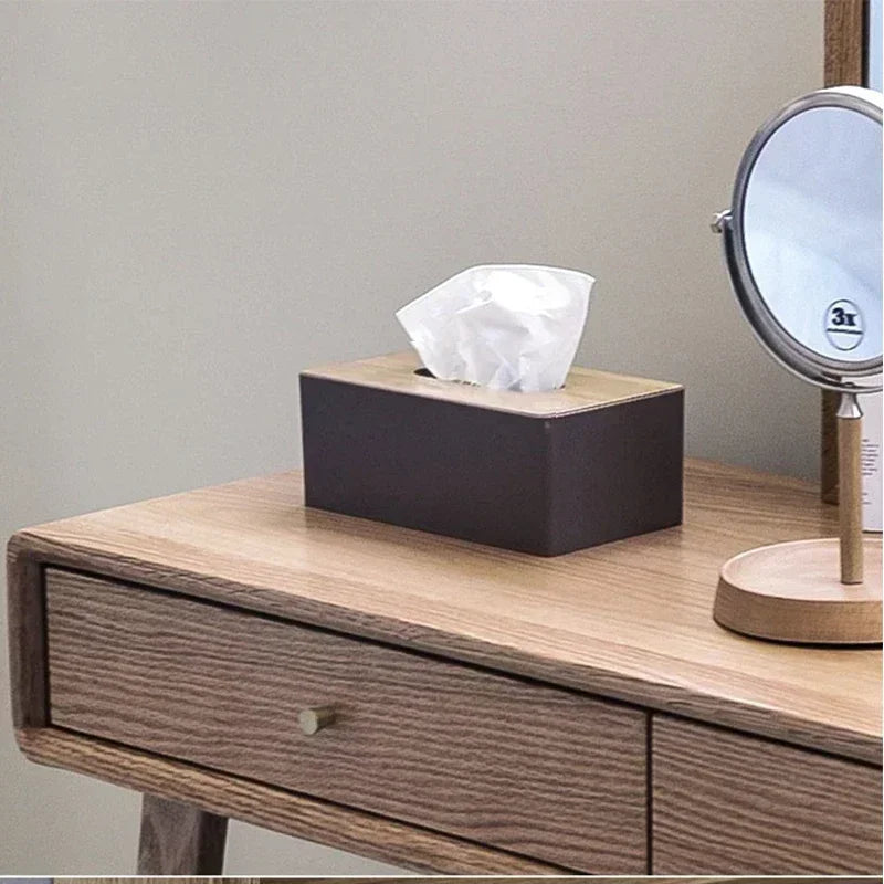 Stylish Tissue Box with Bamboo Cover – Elegant Napkin Holder for Home & Hotel Décor