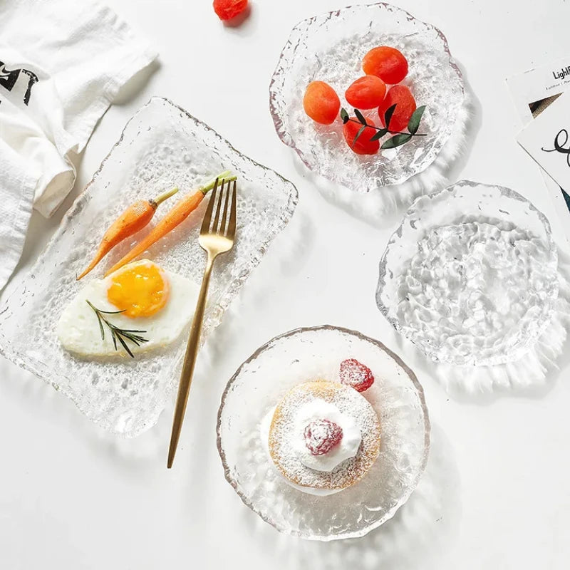 Elegant Crystal Glass Dinnerware | Plates, Bowls & Saucers for Salads, Desserts & More | Eco-Friendly & Durable